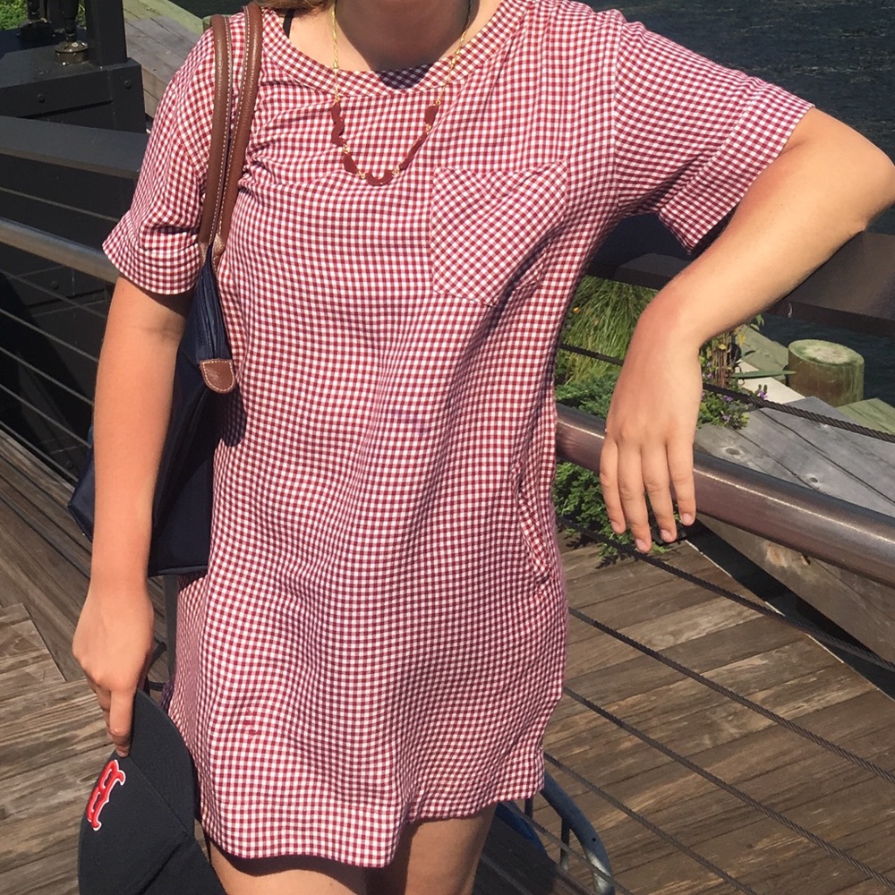 Madewell red and white gingham shirt dress